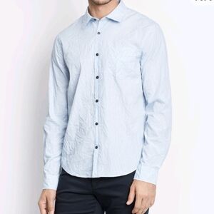 Vince Distressed Stripe Cotton Button Down Shirt